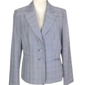 Evan Picone Womens Suit jacket Blazer Light gray Micro Plaid (Navy) Size 12 NWT